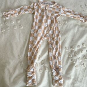 Checkered Kids One Piece - Tan and White